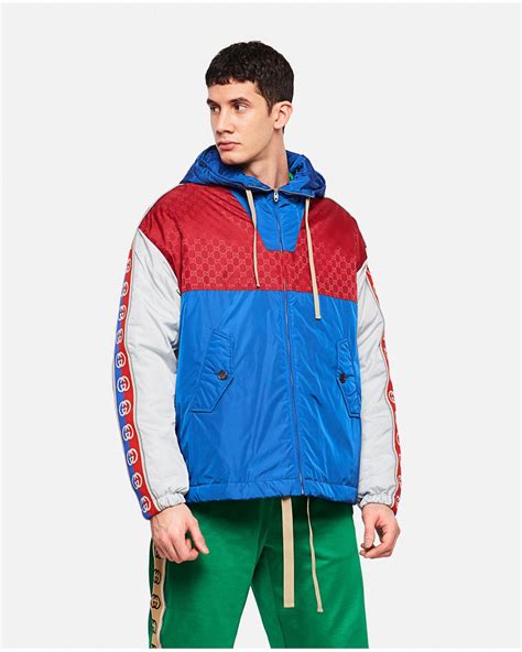 gucci gg stripe reflective jacket|gucci men's jacket.